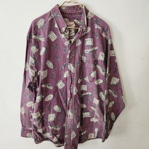 Woolrich Red Fishing‎ Print Button Front Shirt Men's Size 2XL